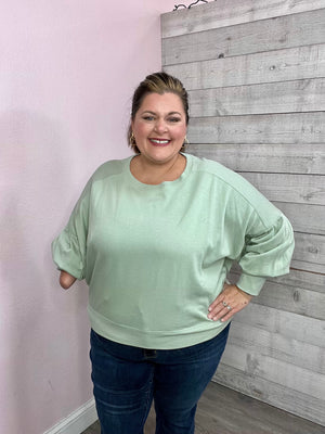 "Make The Rules" Sage Bubble Sleeve Sweatshirt