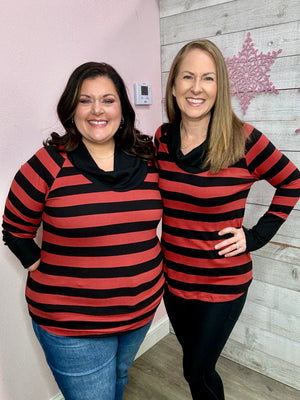 BF "Love At Last" Striped Cowl Neck- Brick