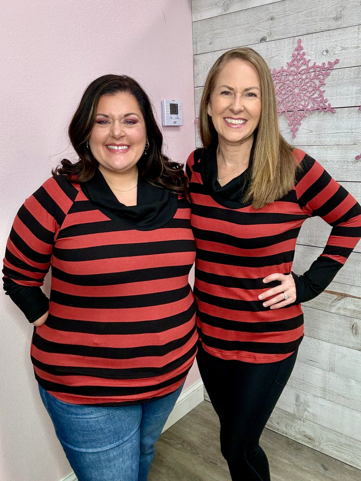 BF "Love At Last" Striped Cowl Neck- Brick