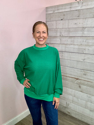 "You Deserve It" Green Chevron Knit Sweater