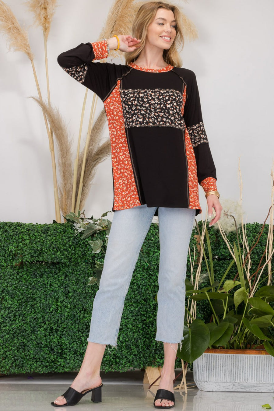 PF "In Control" Floral Colorblock Top