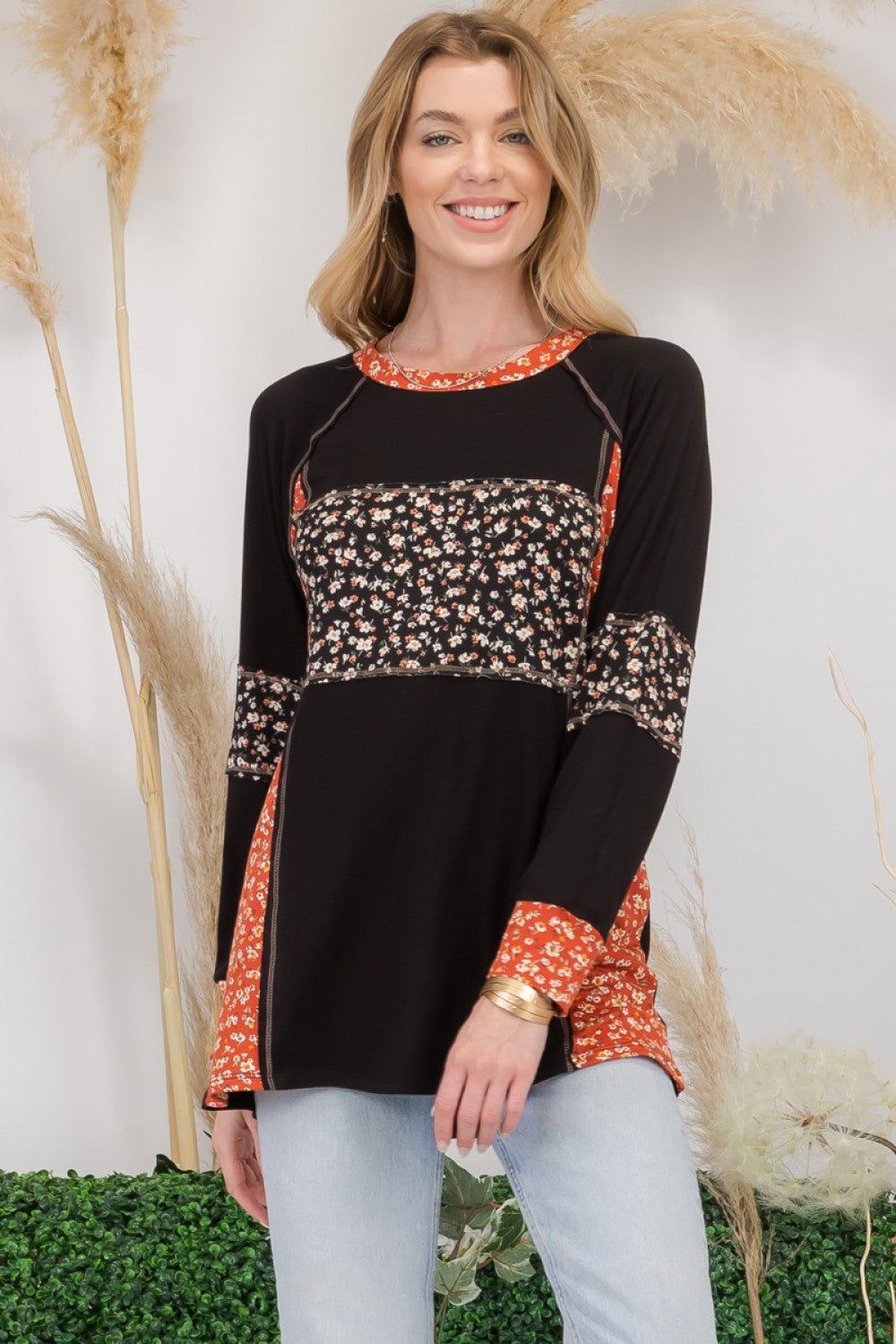 PF "In Control" Floral Colorblock Top