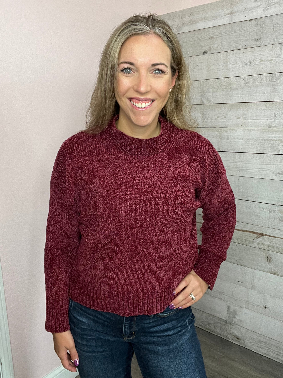 "Next To You" Mock Neck Sweater- Burgundy