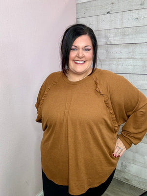 "This Is The Life" Rust Ruffle Top