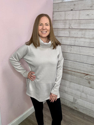 "Cuddly" Cowl Neck Sweatshirt- Grey