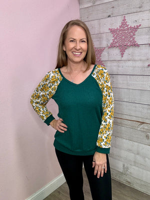 BF "Fall Feelings" Green/Yellow Floral Top