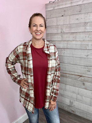 "Feeling Fall" Raw Hem Plaid Top