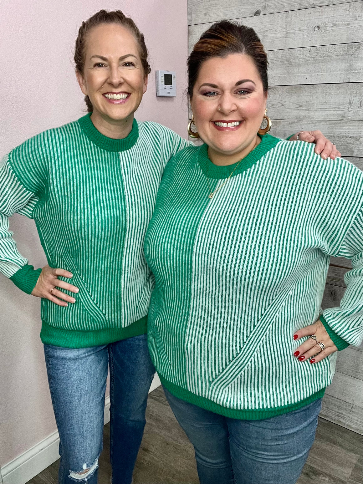"Feeling Lucky" Green Two-Tone Sweater