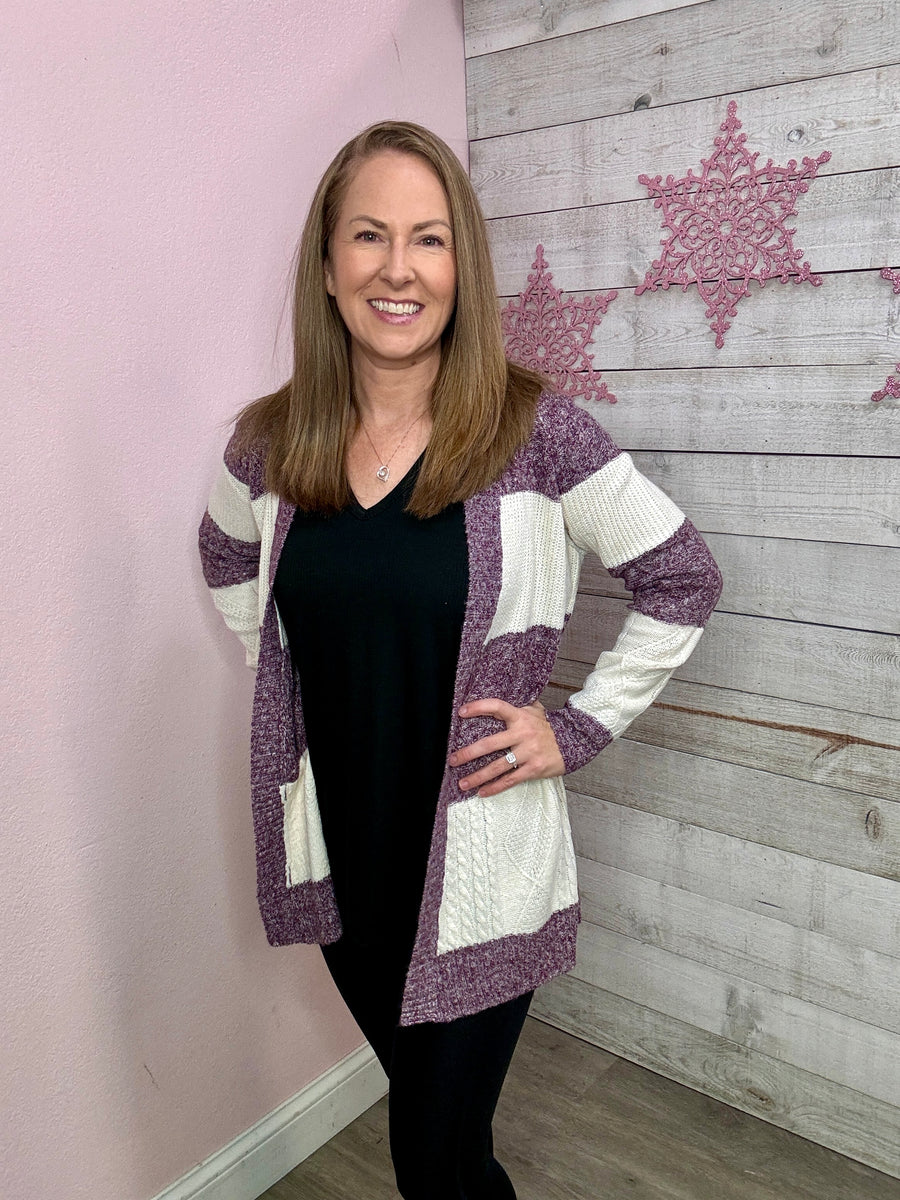 "Finding Romance" Purple Colorblock Cardigan