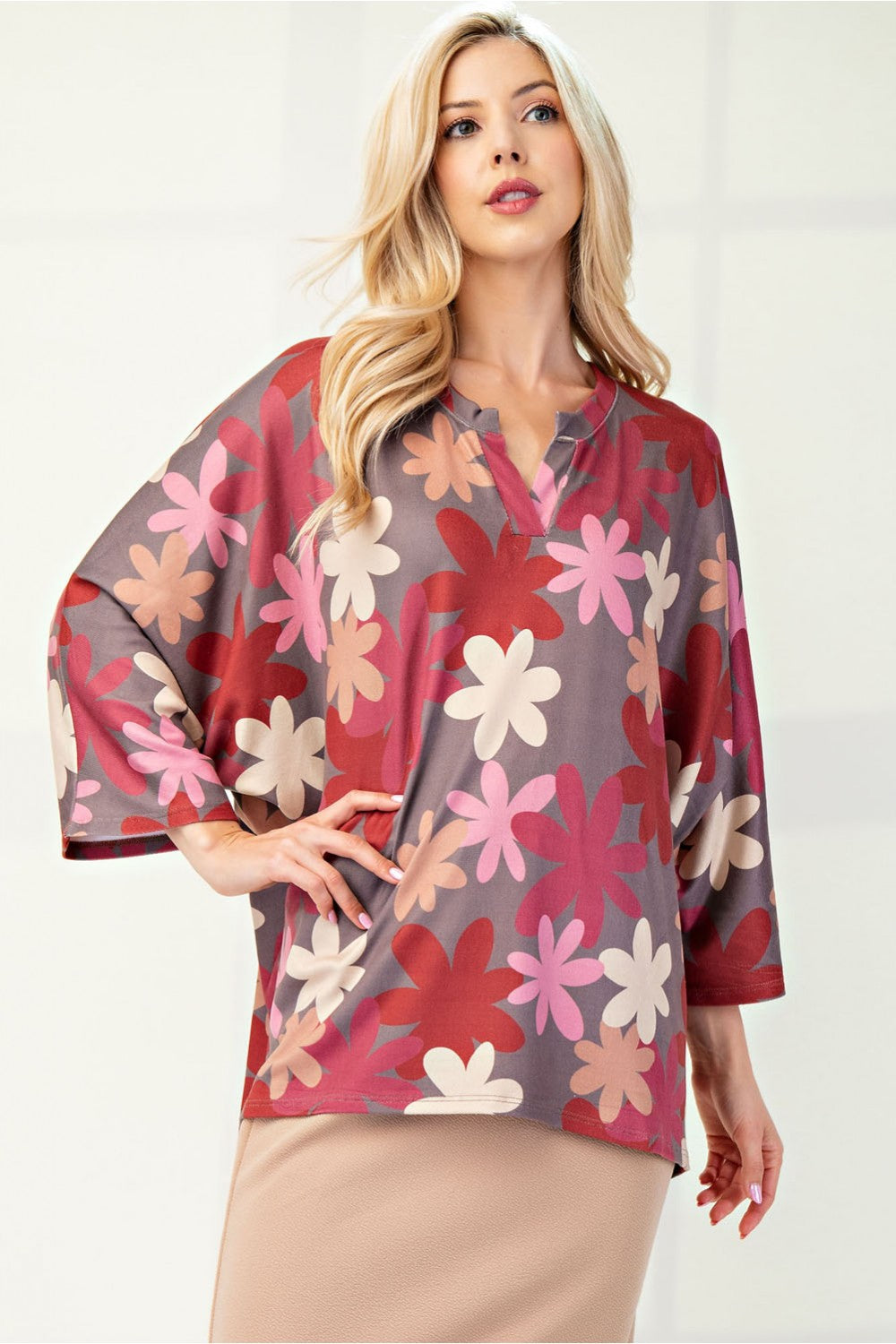 PF "Rustic Bloom" Mocha Floral Top
