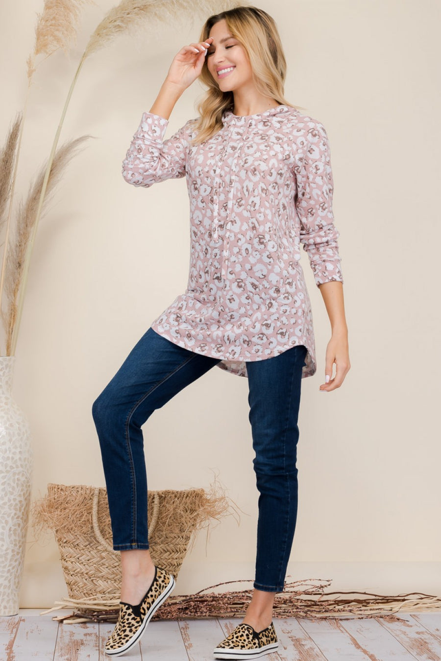 PF "Ride Along" Beige Leopard Hooded Top