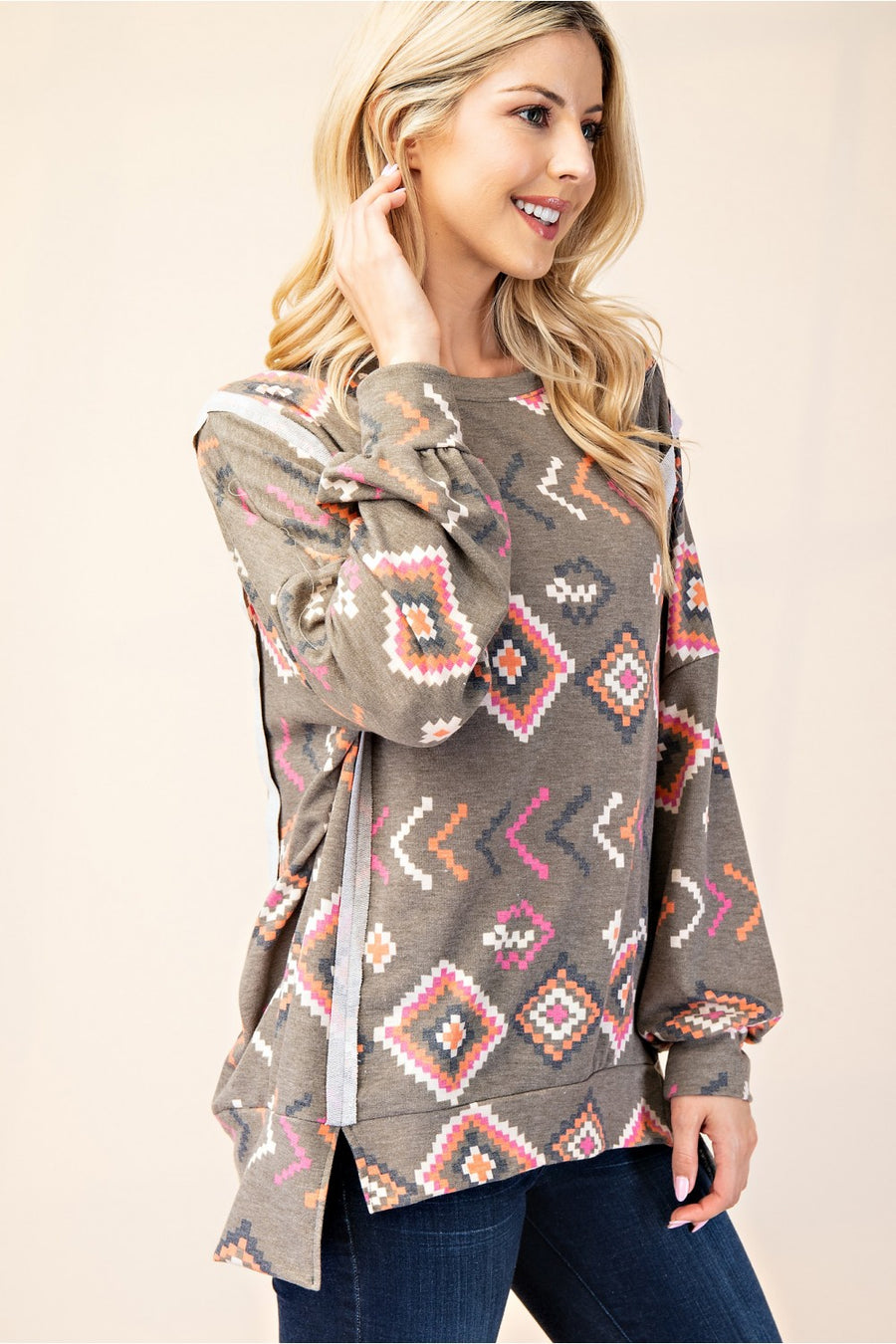 PF "Run The Show" Aztec Print Top