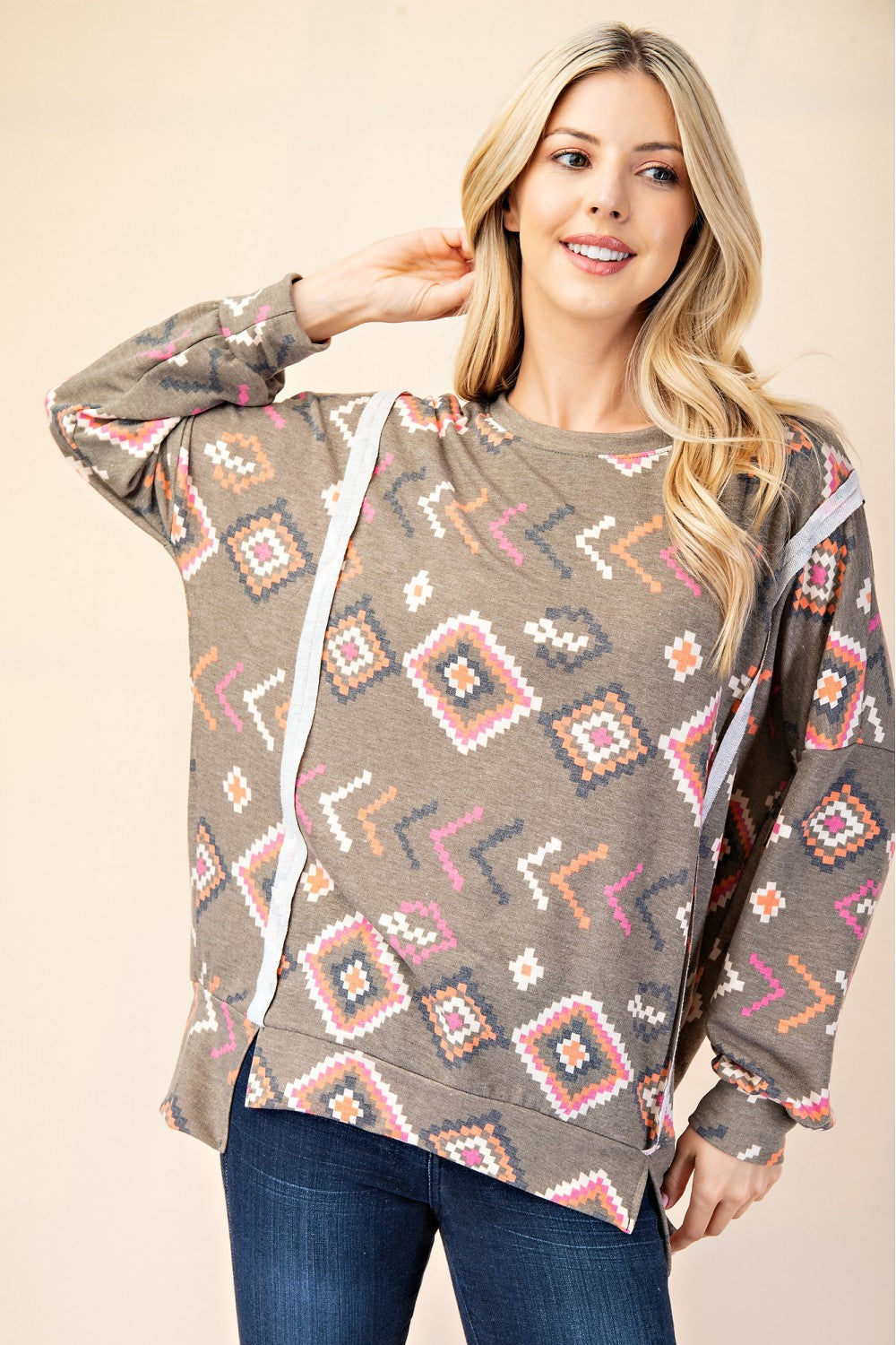 PF "Run The Show" Aztec Print Top