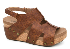 "Cut It Out" Corkys Wedge Sandal- Cognac Pebble