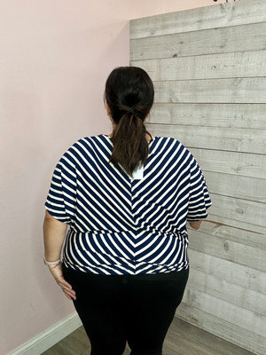 "Watch Me" Navy/White Striped Top