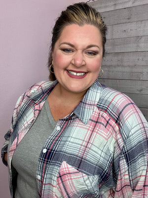 "Unforgettable" Pink/Navy Flannel Top