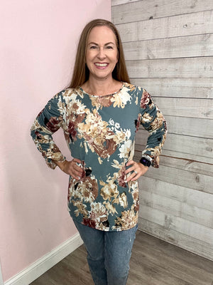 "A New Day" 3/4 Shirring Sleeve Top