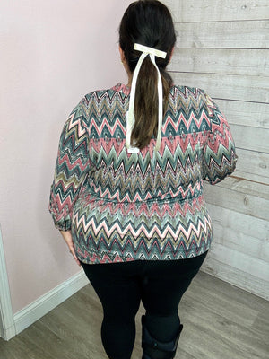 "Know Your Strength" Pink/Charcoal Chevron Lizzy Top