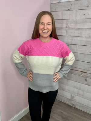 "Warm Winter" Pink/Grey Colorblock Sweater