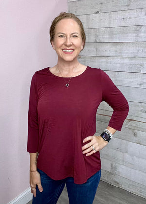 "Fall Essential" Round Neck Top-WIne