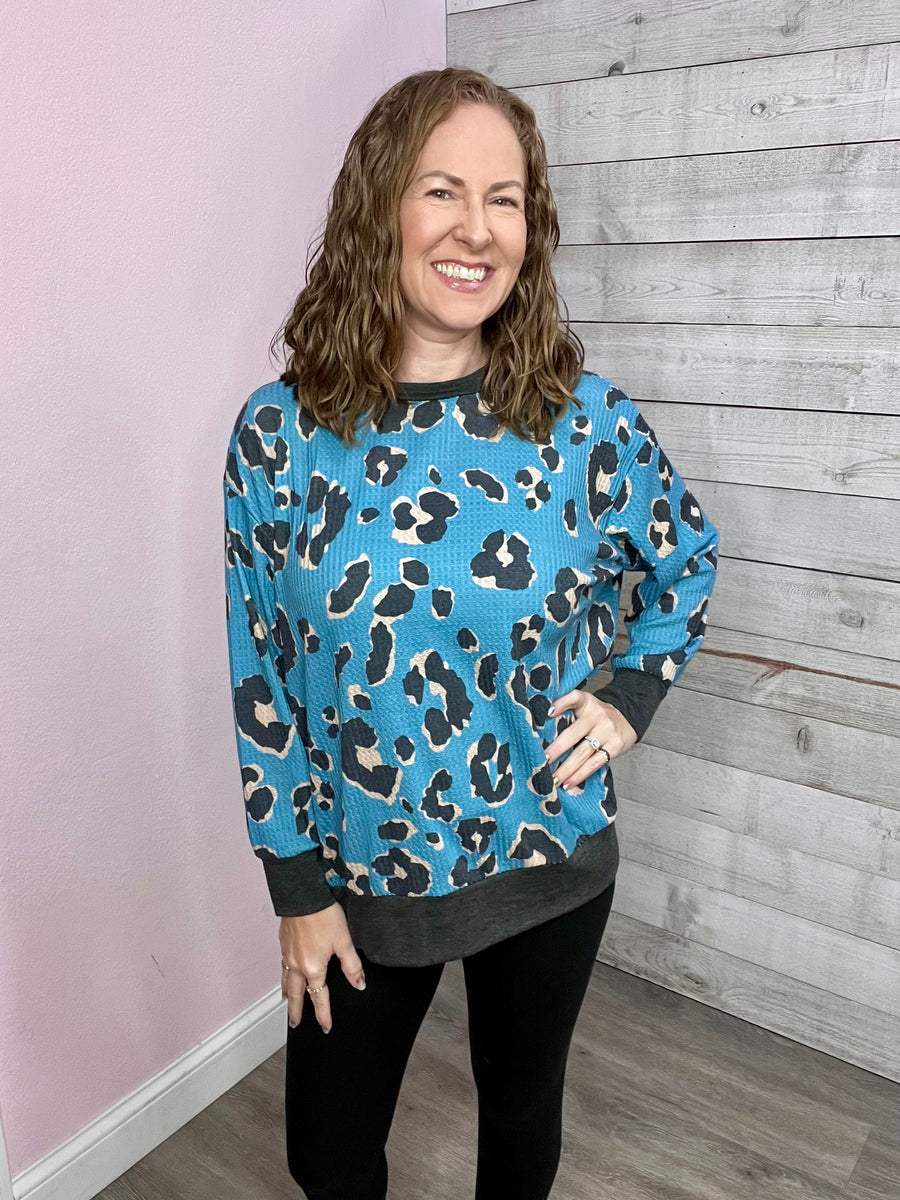 SBS "Boss Babe" Teal Animal Print Top