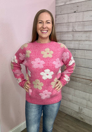 "Floral Frenzy" Floral Two-Tone Sweater