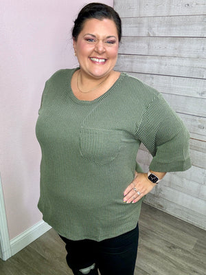 "Share Your Story" Olive Ribbed Top