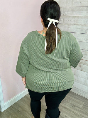 "Share Your Story" Olive Ribbed Top