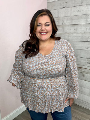 "Happy Forever" Floral Smocked Top