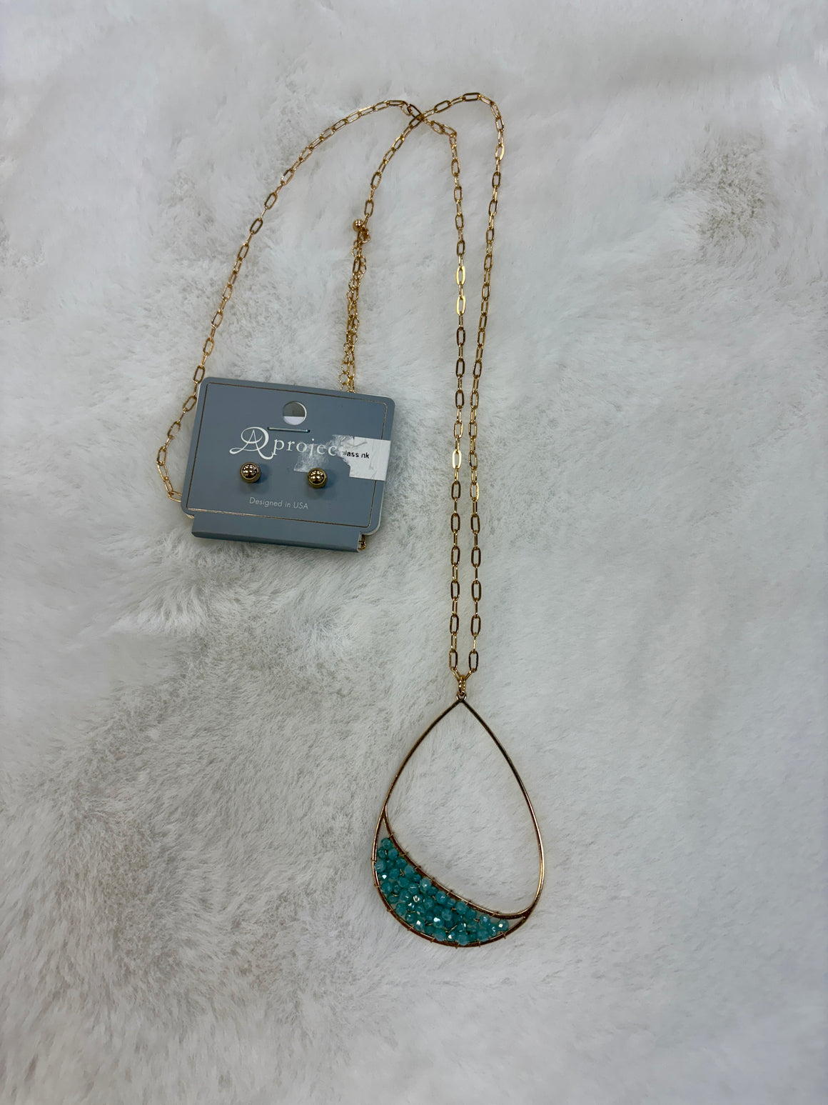 Teal Beaded Teardrop Necklace