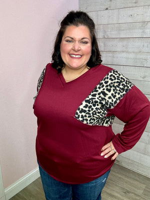 Pink"Sweet Embrace" Burgundy Animal Print Top