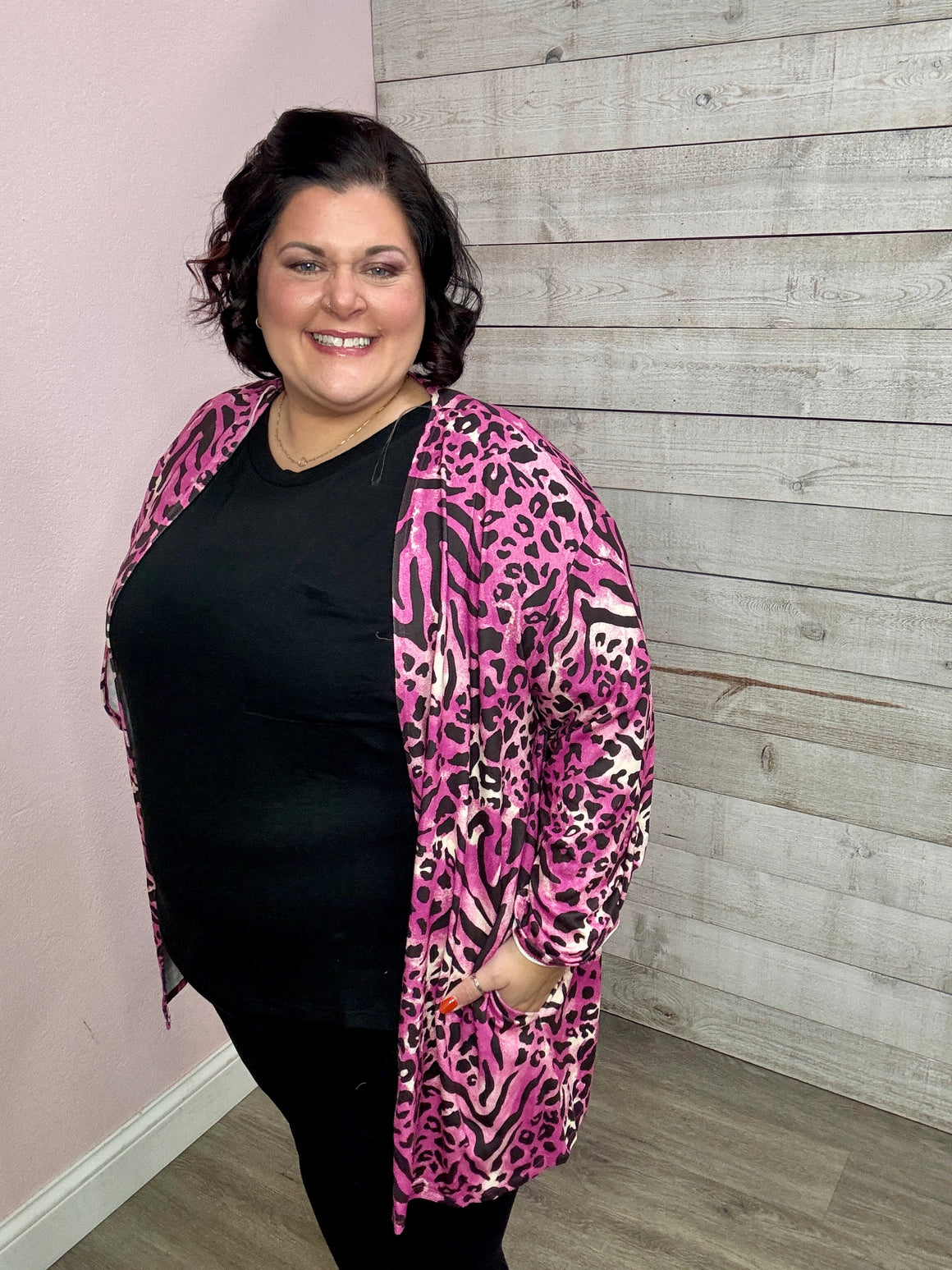 BF "Never Bothered" Pink/Brown Animal Print Cardigan