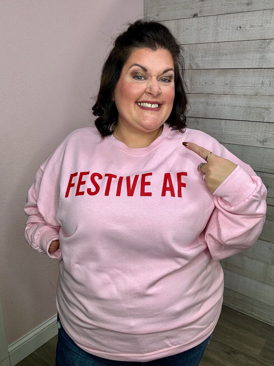 Festive AF Pink Graphic Sweatshirt