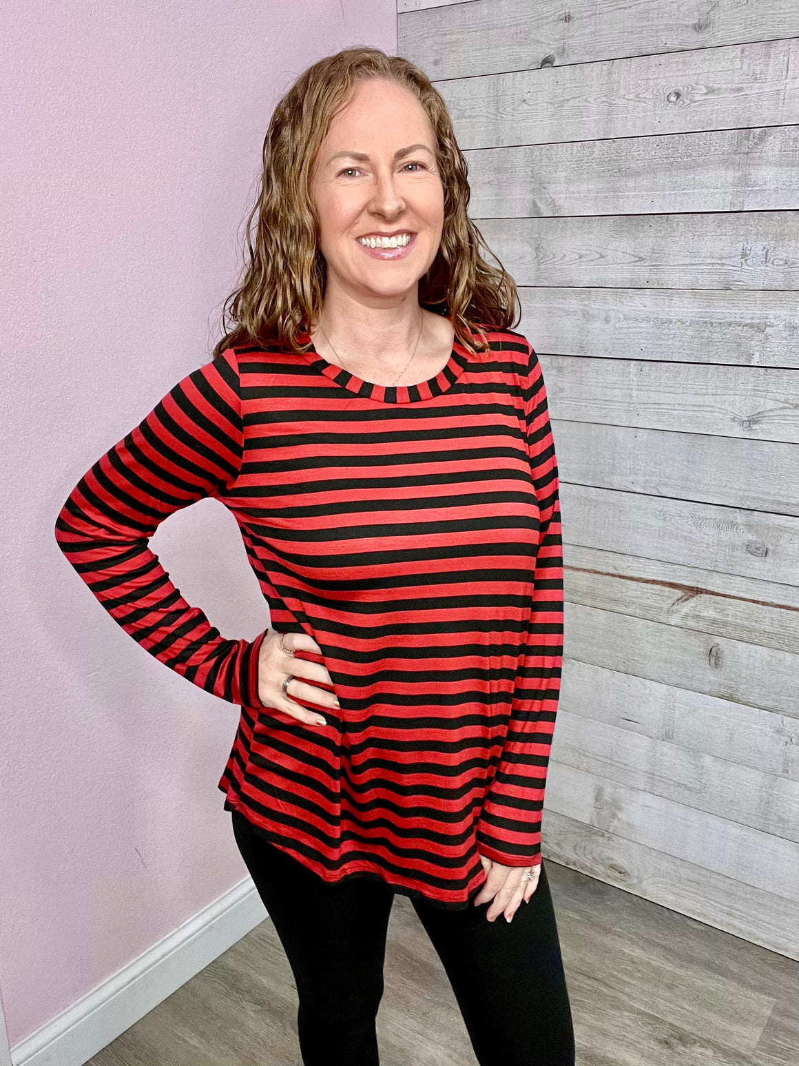 BF "On Repeat" Striped Top- Red/Black