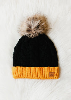 "Silas" Black and Gold Knit Pom Hat
