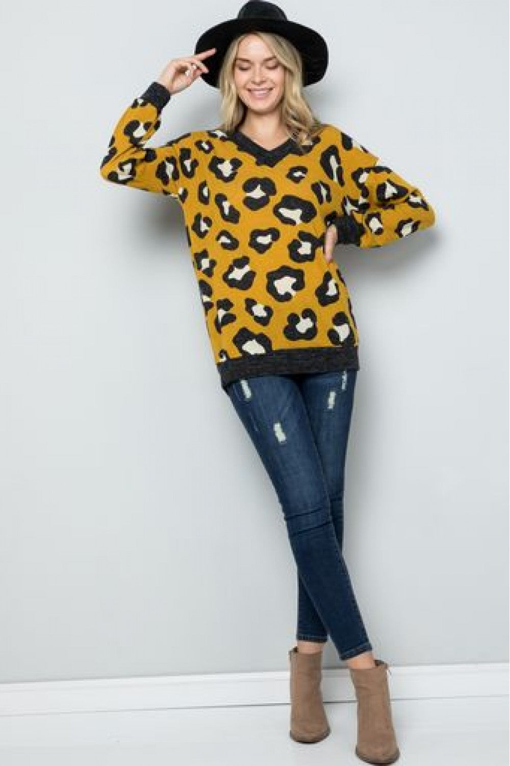 PF "Try It All" Mustard Animal Print Top