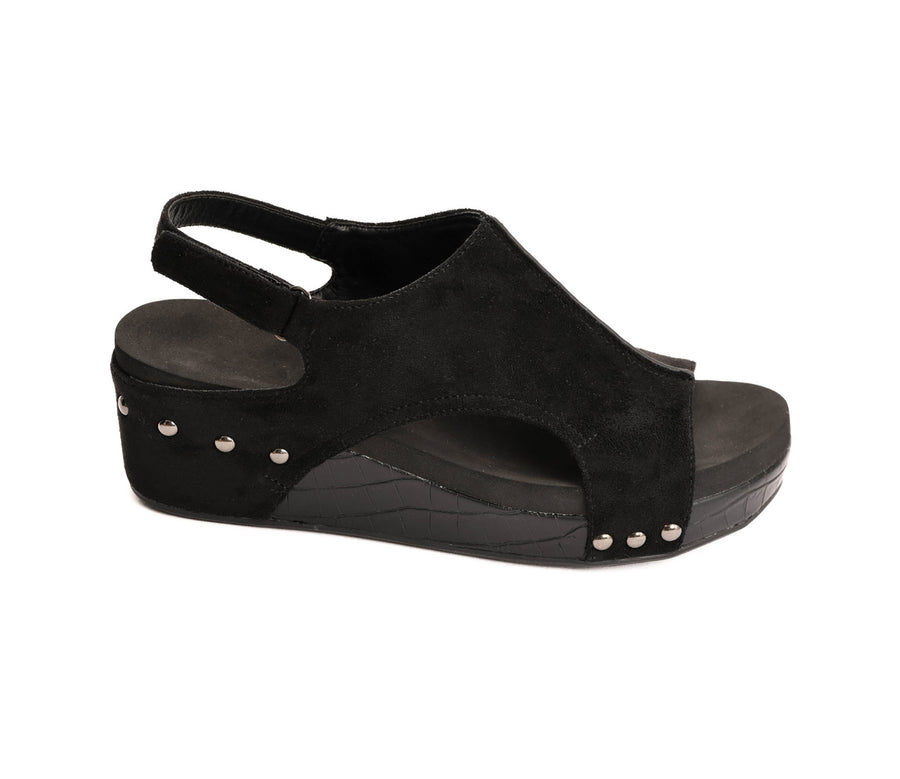 "Volta II" Corkys Wedge Sandal- Black Suede Croc