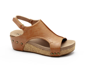 "Volta II" Corkys Wedge Sandal- Cognac Smooth