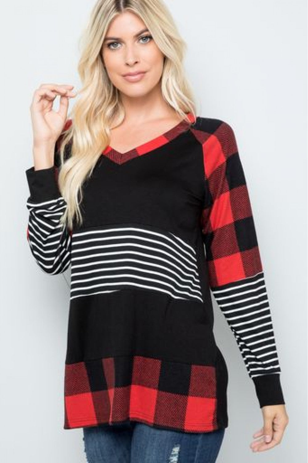 PF "Waited All Year" Plaid Stripe Top