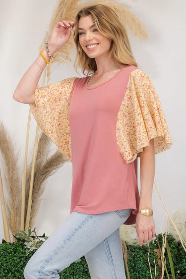 "No Comparison" Blush Floral Sleeve Top