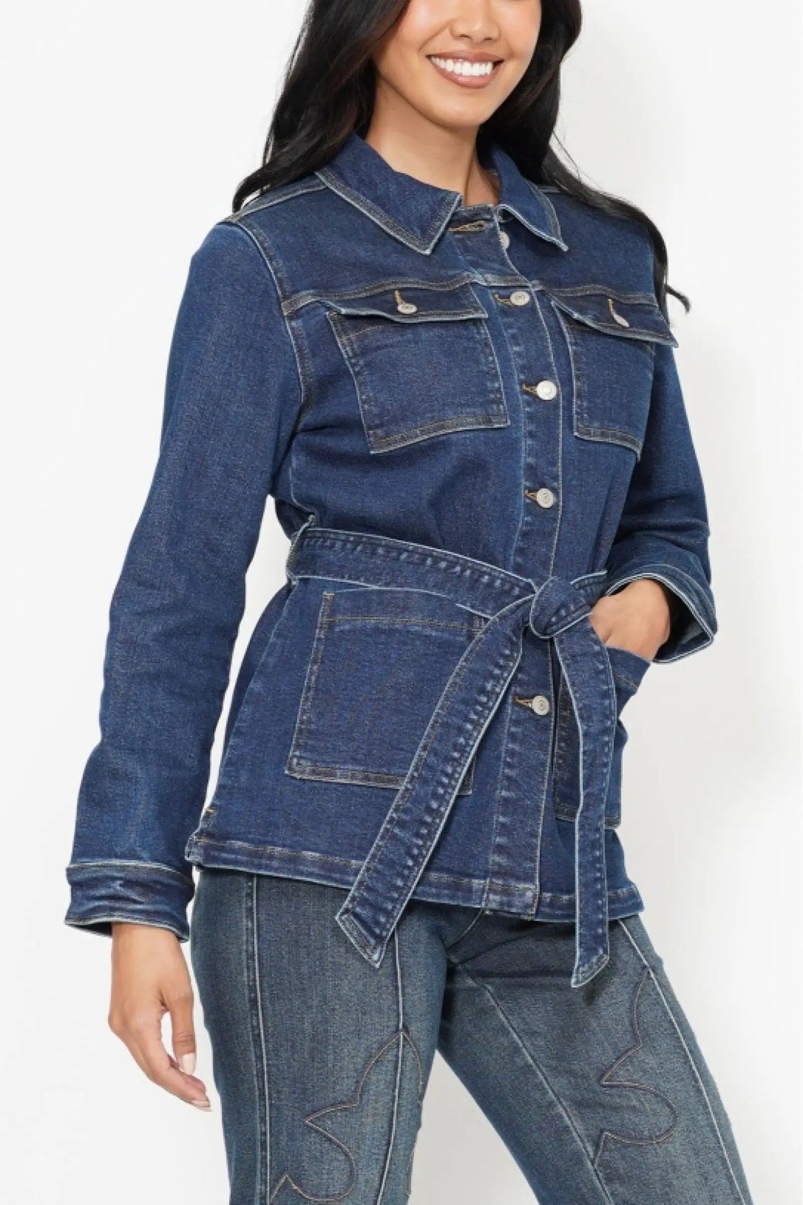 "Work Hard" Judy Blue Mid Length Denim Jacket- 7876