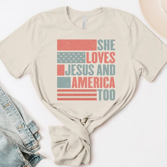 She Loves Jesus and America Too Graphic Tee