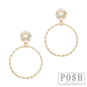 Gold Circle w/Rhinestone Earrings