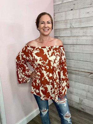 "Live For This" Rust Off-The-Shoulder Top