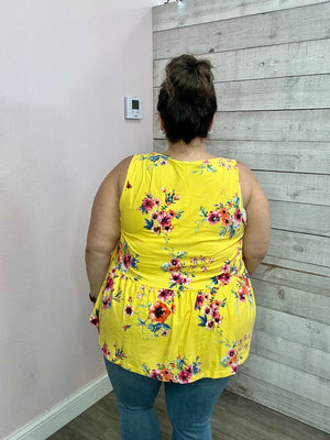 "Be Creative" Yellow Floral Tank Top *FINAL SALE*