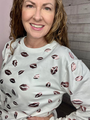 "Kiss Me" Pink Foil Lips Sweatshirt