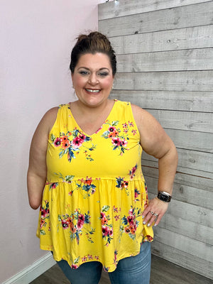 "Be Creative" Yellow Floral Tank Top *FINAL SALE*