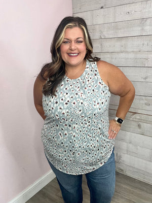 "No More Drama" Grey Animal Print Tank Top