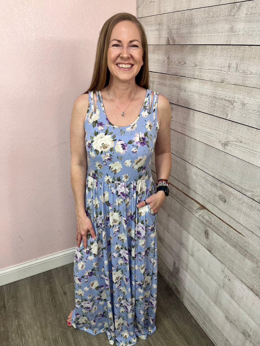 "Enchanting" Blue Floral Maxi Dress *FINAL SALE*