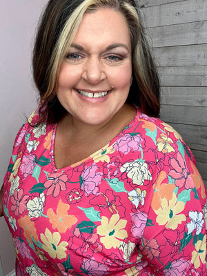 "Good Heart" Pink Floral Print Top